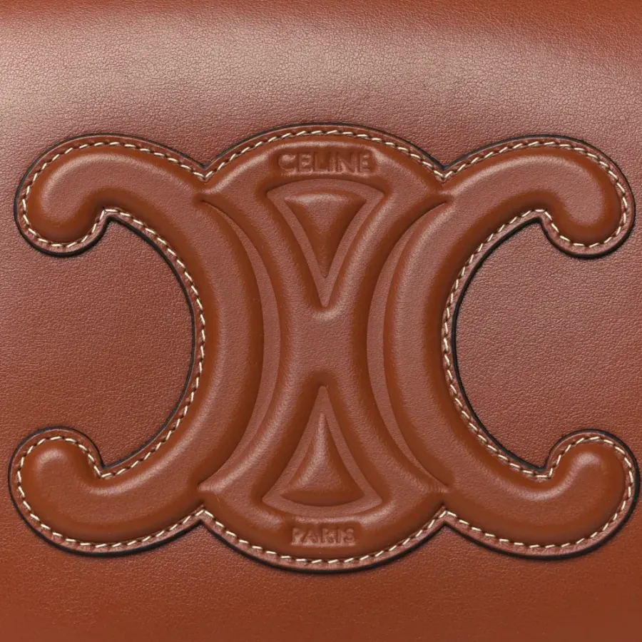 Celine Small Cuir Triomphe Folco Crossbody Bag Tan Smooth Calfskin Leather Gold Hardware