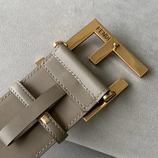 Fendi Women's FF Buckle Belt In Black/Khaki/Orange Calfskin With Gold/Black Hardware 60mm - Image 4