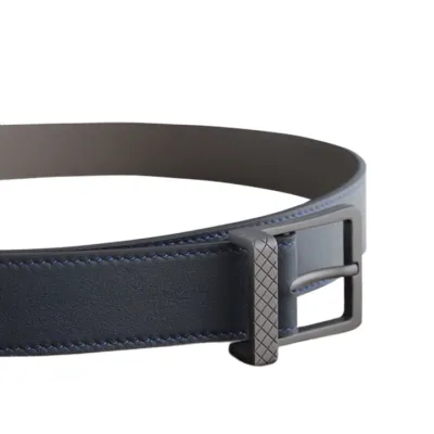 Bottega Veneta Men's Square Buckle Belt In Black/Coffee/Blue Calfskin With Matte Gun Black Hardware 35mm