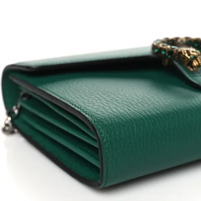 Gucci Mini Dionysus Chain Wallet Emerald Calfskin Leather Aged Silver Hardware