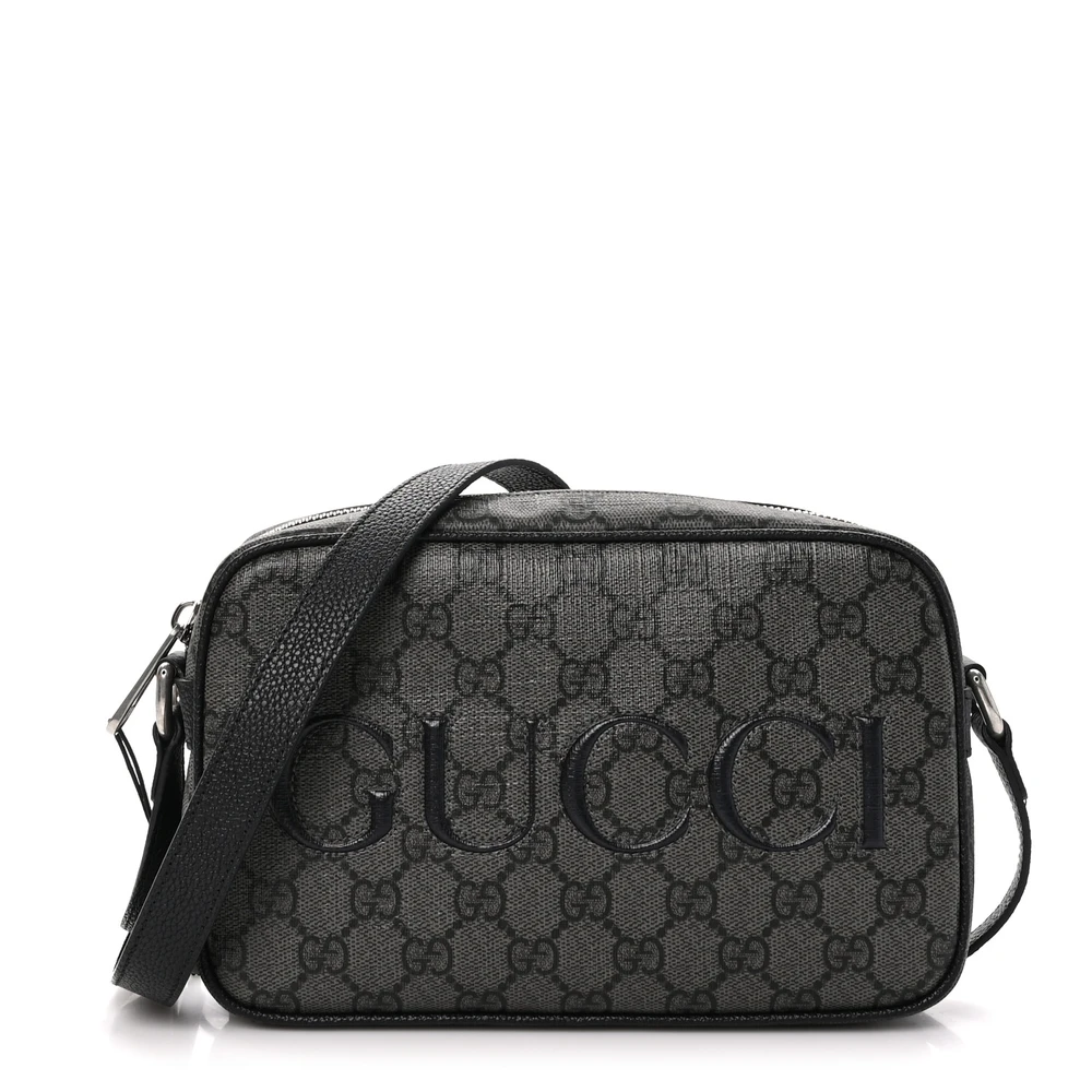 Bolsa de Ombro Mini Gucci Cinza/Preta GG Supreme Monograma em Canvas Hardware Prata Envelhecido