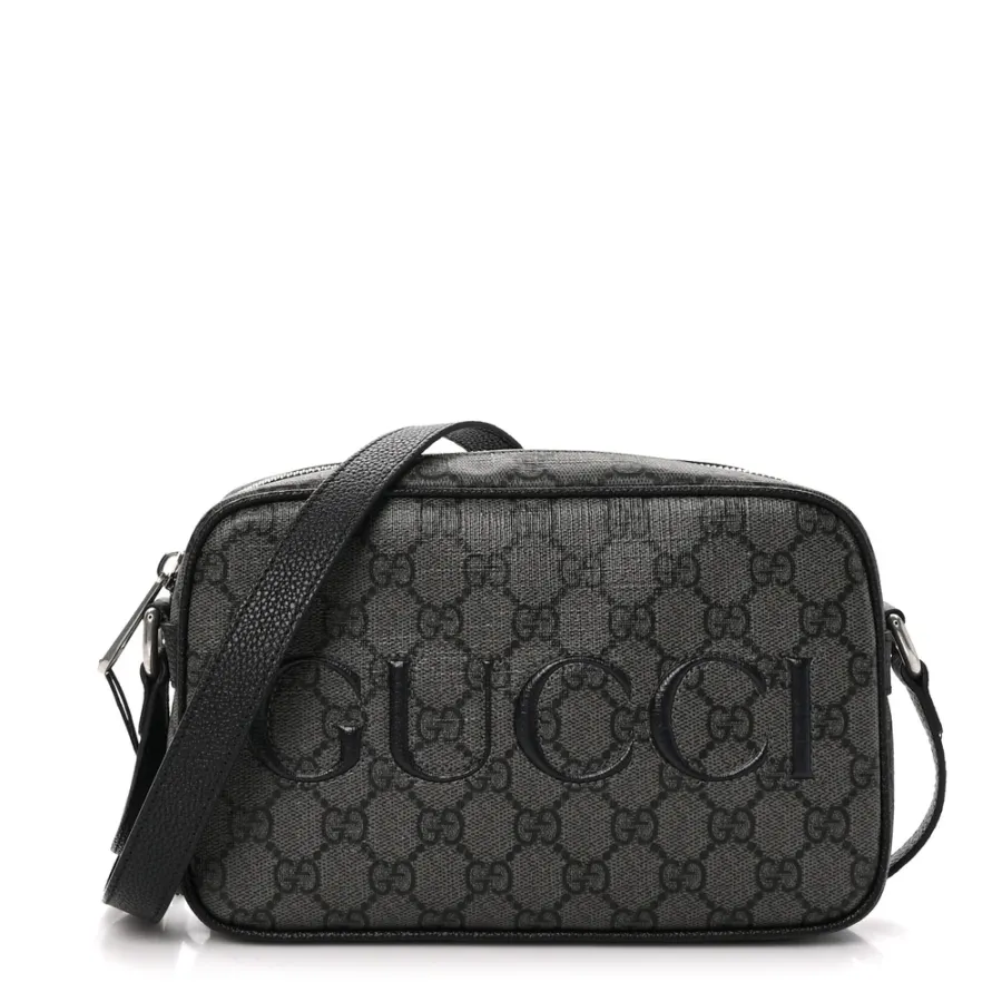 Gucci Mini Shoulder Bag Grey/Black GG Supreme Monogram Canvas Aged Silver Hardware
