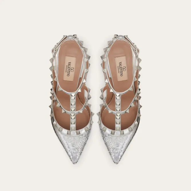 VALENTINO Sequined embroidered rivet heels (10 cm high heel)