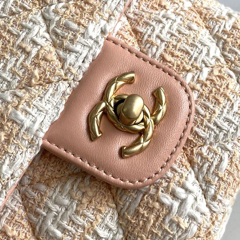 Chanel Box style plaid tweed orange with yellow/pink/green handbag crossbody bag