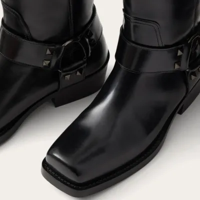 VALENTINO ROCKSTUD Calf leather Motorcycle ankle boots (heel height 4cm)