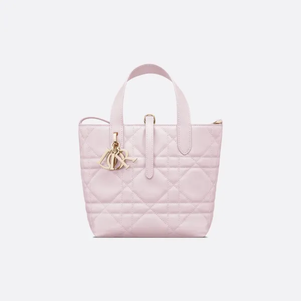 Dior Toujours Vertical Nano Tote Bag In Light Pink/Black/White/Beige Crossbody Bags Calfskin Leather Top-Handle Bags