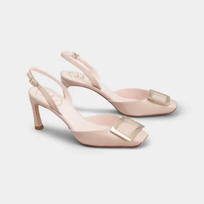 Roger Vivier Trompette Slingback Pumps High Heels In Pink Patent Leather With Metal Buckle (Heel Height 7cm)