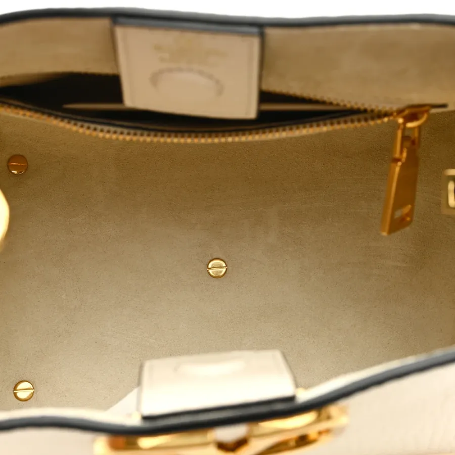 Valentino Garavani Small Alltime Handbag Ivory Soft Grainy Calfskin Leather Gold Hardware