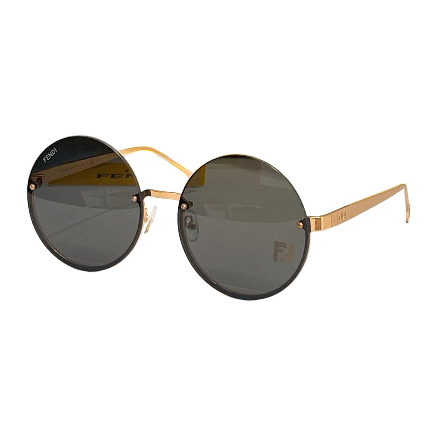 Óculos de armação redonda Fendi preto dourado/azul/laranja/azul prateado/marrom Tamanho 59口18-143