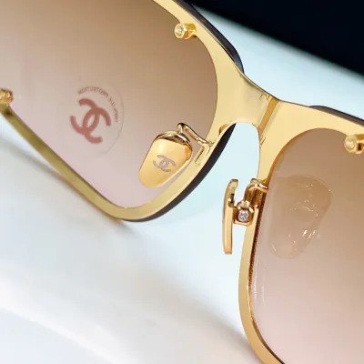 CHANEL square frame glasses rose gold color size 64-11-120