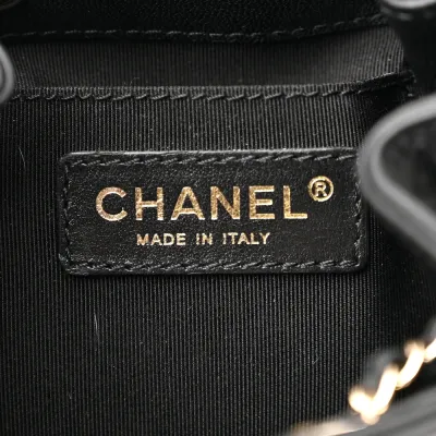 Chanel CC Dweller Drawstring Bucket Small Black Quilted Lambskin Leather Light Gold Hardware