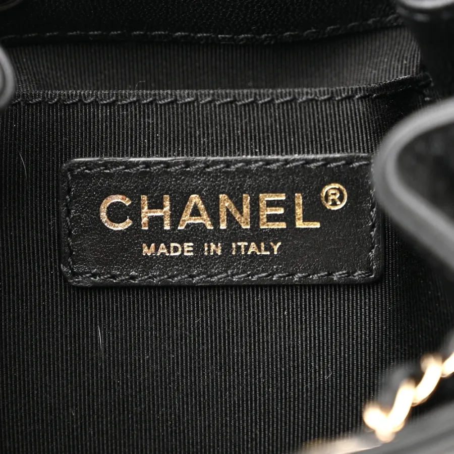 Chanel CC Dweller Drawstring Bucket Small Black Quilted Lambskin Leather Light Gold Hardware