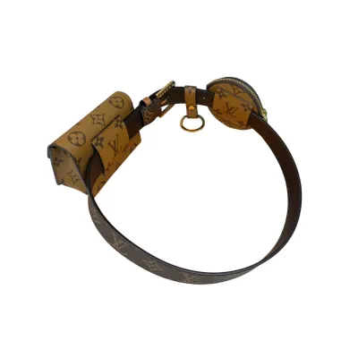 Louis Vuitton Women's Daily Mult Pocket Belt In Black Calfskin And Monogram Canvas With Gold Hardware 30mm