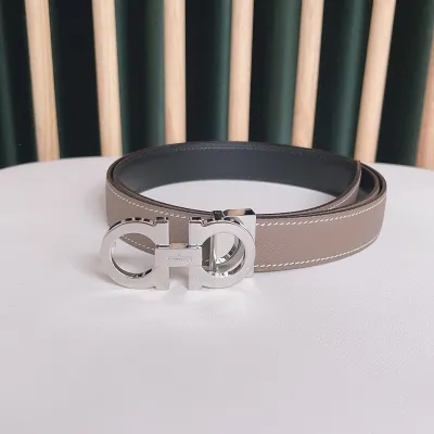 Ferragamo Women's Double Gancini Reversible Belt In Red/Grey/Orange/Brown/Black Epsom Leather With Gold/Silver Hardware 25mm