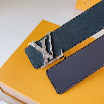 Louis Vuitton Men's Damier Buckle Reversible Belt In Black Calfskin With Gold/Silver Hardware 40mm