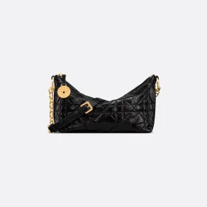 Dior Diorstar Hobo With Chain Black Macrocannage Crinkled Calfskin Gold/Silver Hardware