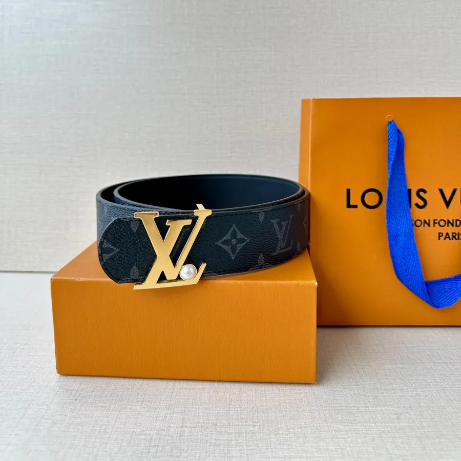 Louis Vuitton Men's Dimension Pearls Reversible Belt In Black/Brown Calfskin And Monogram/Damier Canvas With Gold/Silver Hardware 40mm