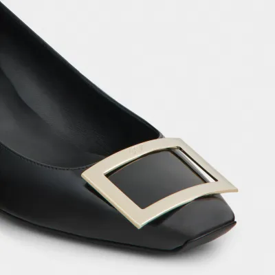 Roger Vivier Trompette Pumps High Heels In Black Patent Leather With Metal Buckle (Heel Height 4.5cm)
