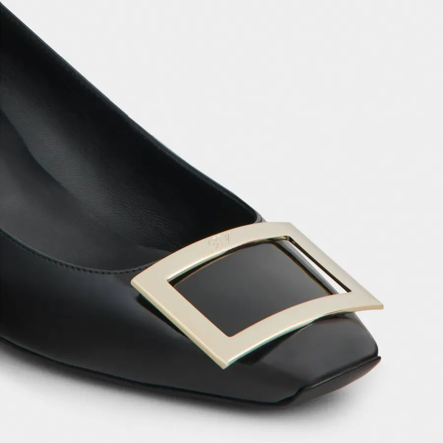 Roger Vivier Trompette Pumps High Heels In Black Patent Leather With Metal Buckle (Heel Height 4.5cm)