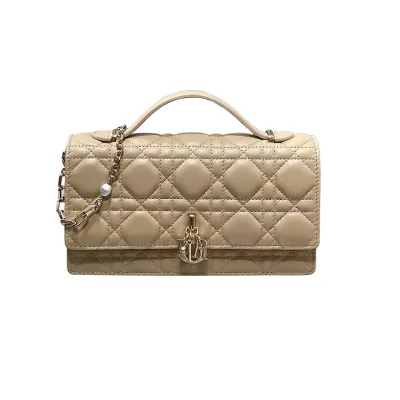 Dior My Dior Mini Top Handle Bag With Chain And Pearl In Blue Haze/Ice Blue/Beige/White/Chocolate/Black/Red/Rose des Vents/Pink/Stone Grey/Light Grey Cannage Lambskin With Gold Hardware
