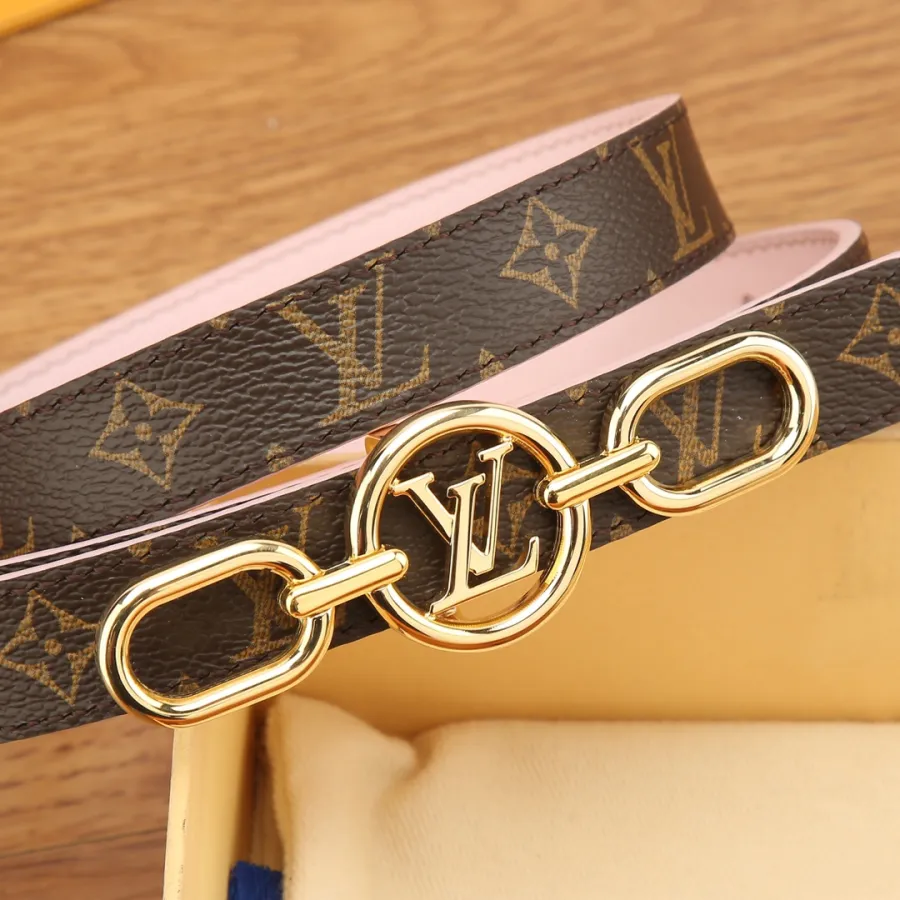 Louis Vuitton Women's Circle Prime Reversible Belt In Pink/Black/White/Brown Calfskin And Monogram Canvas With Gold Hardware 25mm