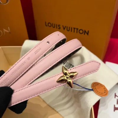 Louis Vuitton Women's Mini Flowergram Reversible Belt In Pink Calfskin And Monogram Canvas With Gold/Silver/Pink/Black Hardware 15mm