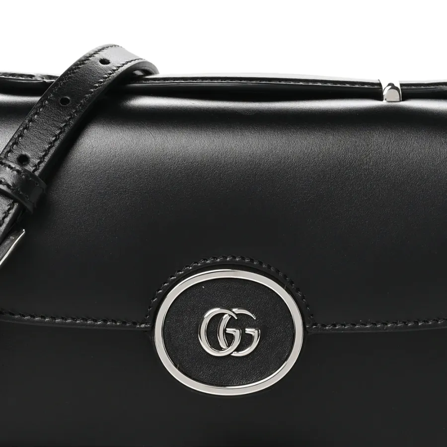 Gucci Small Petite GG Top Handle Shoulder Bag Black Calfskin Leather Silver Hardware