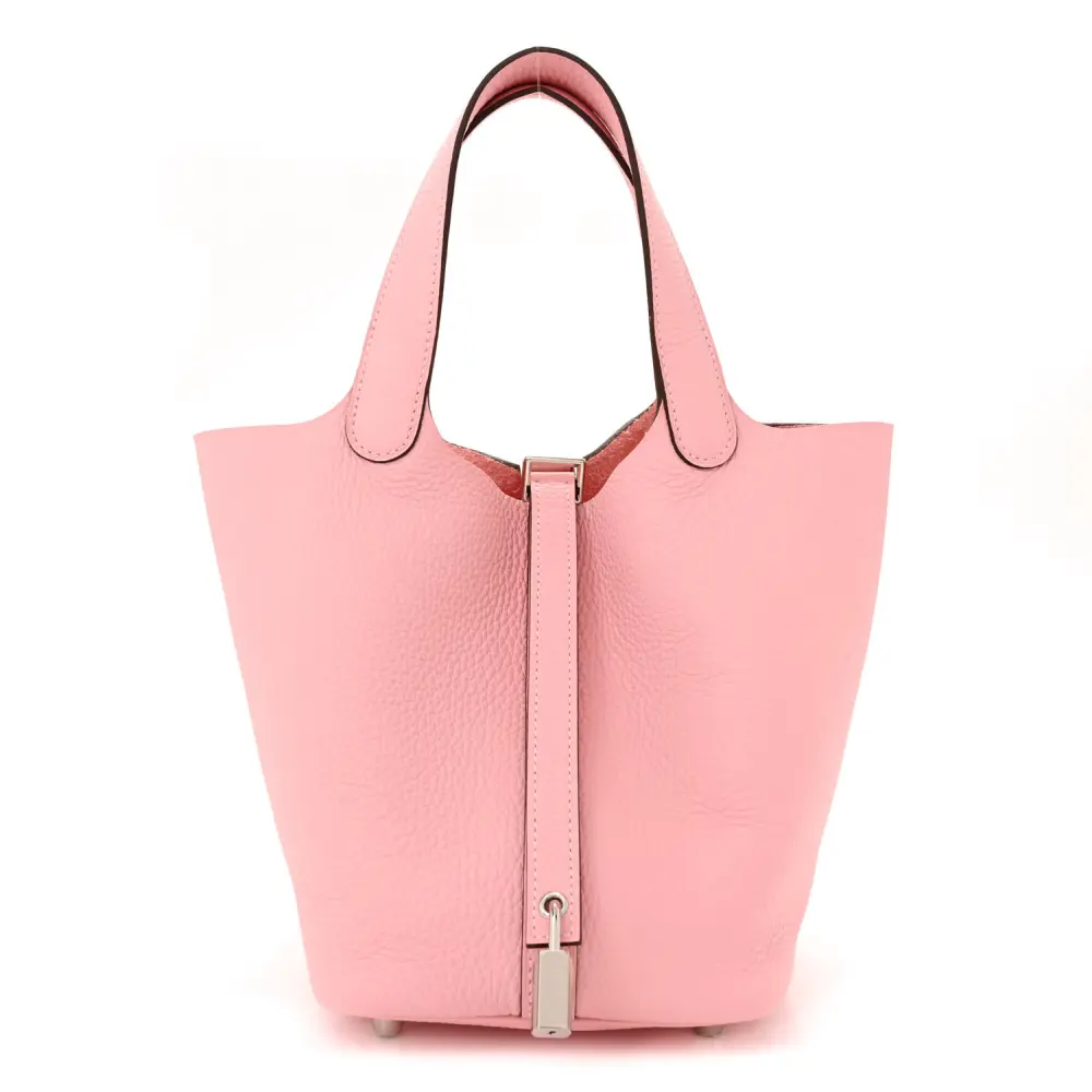 Hermès Picotin Lock 18 PM Rose Sakura Couro Taurillon Clemence Hardware Paládio
