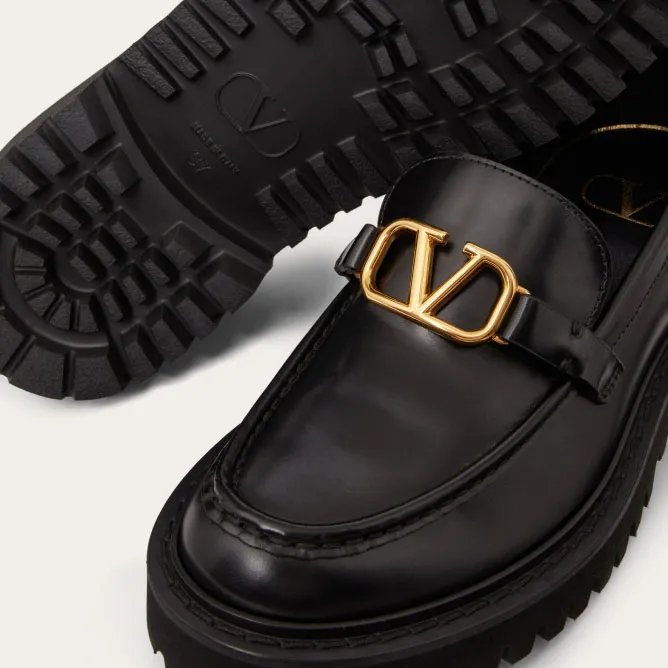 VALENTINO Black women's calf leather loafers