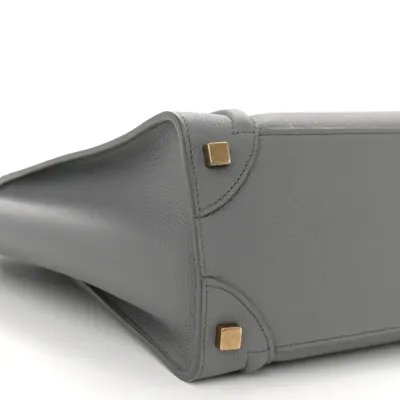 Celine Micro Luggage Kohl Baby Drummed Calfskin Leather Gold Hardware