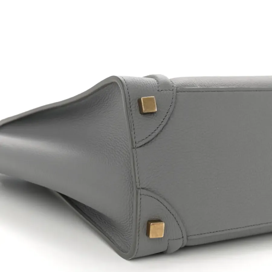 Celine Micro Luggage Kohl Baby Drummed Calfskin Leather Gold Hardware