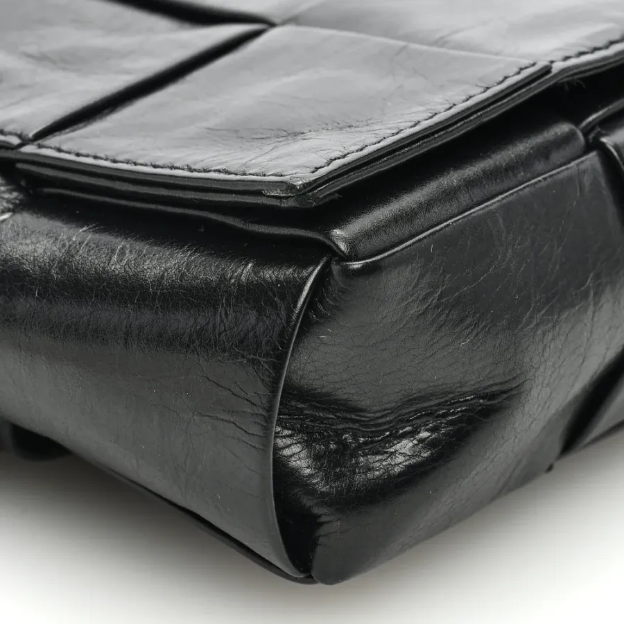 Bottega Veneta Small Intreccio Cassette Belt Bag Black Paper Calfskin Leather