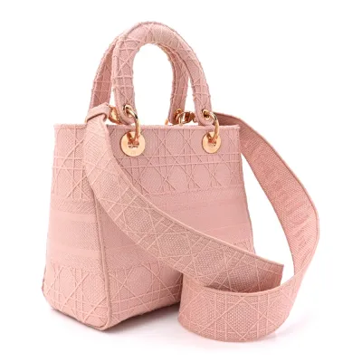 Dior Medium Lady D-Lite Bois De Rose Cannage Embroidered Canvas Gold Hardware