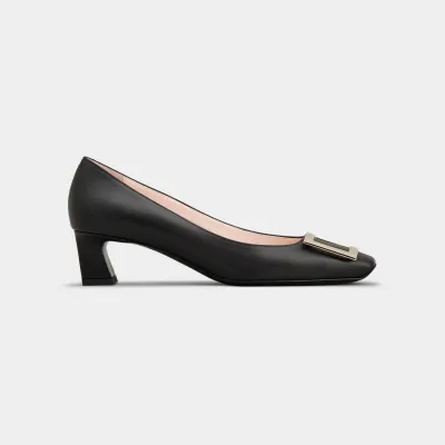 Roger Vivier Trompette Pumps High Heels In Black Leather With Metal Buckle (Heel Height 4.5cm)
