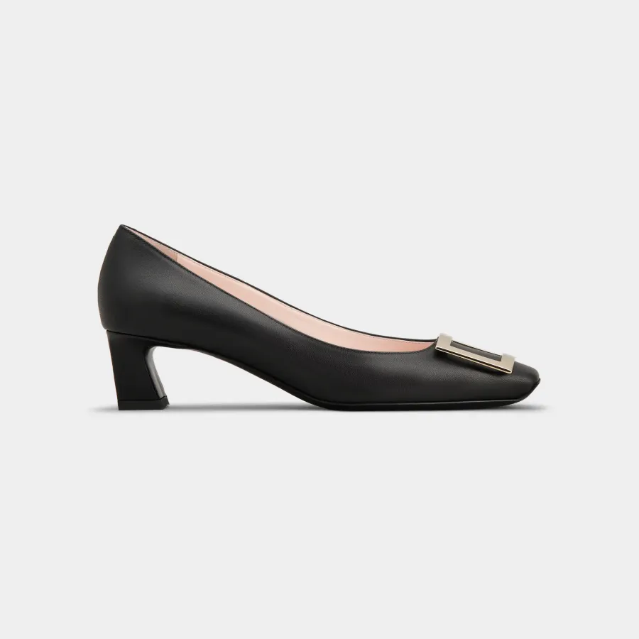 Roger Vivier Trompette Pumps High Heels In Black Leather With Metal Buckle (Heel Height 4.5cm)