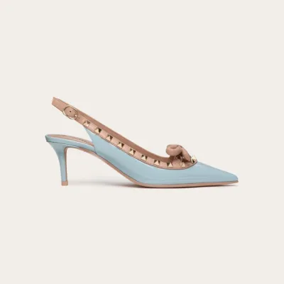 VALENTINO Lace-up heels in patent leather with rivet bow in the same color (heel height: 6cm)