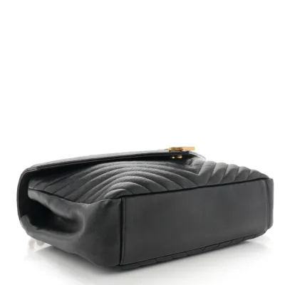 Saint Laurent Large College Satchel Black Chevron Monogram Sheepskin Matelasse Leather Aged Gold Hardware
