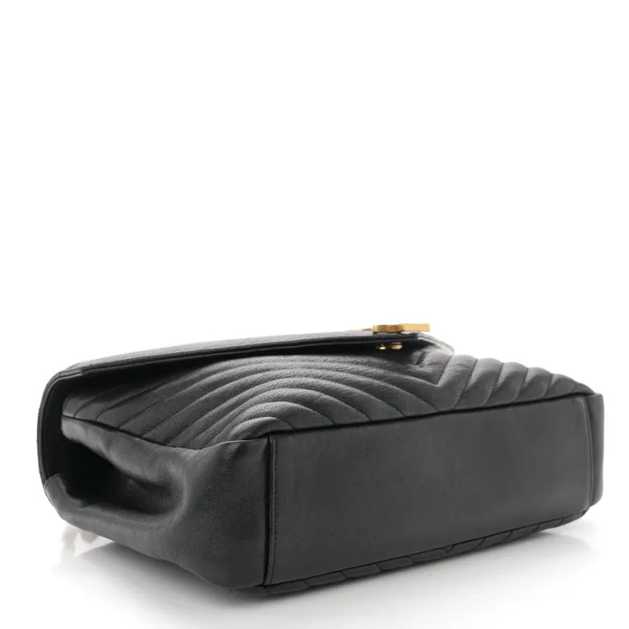 Saint Laurent Large College Satchel Black Chevron Monogram Sheepskin Matelasse Leather Aged Gold Hardware