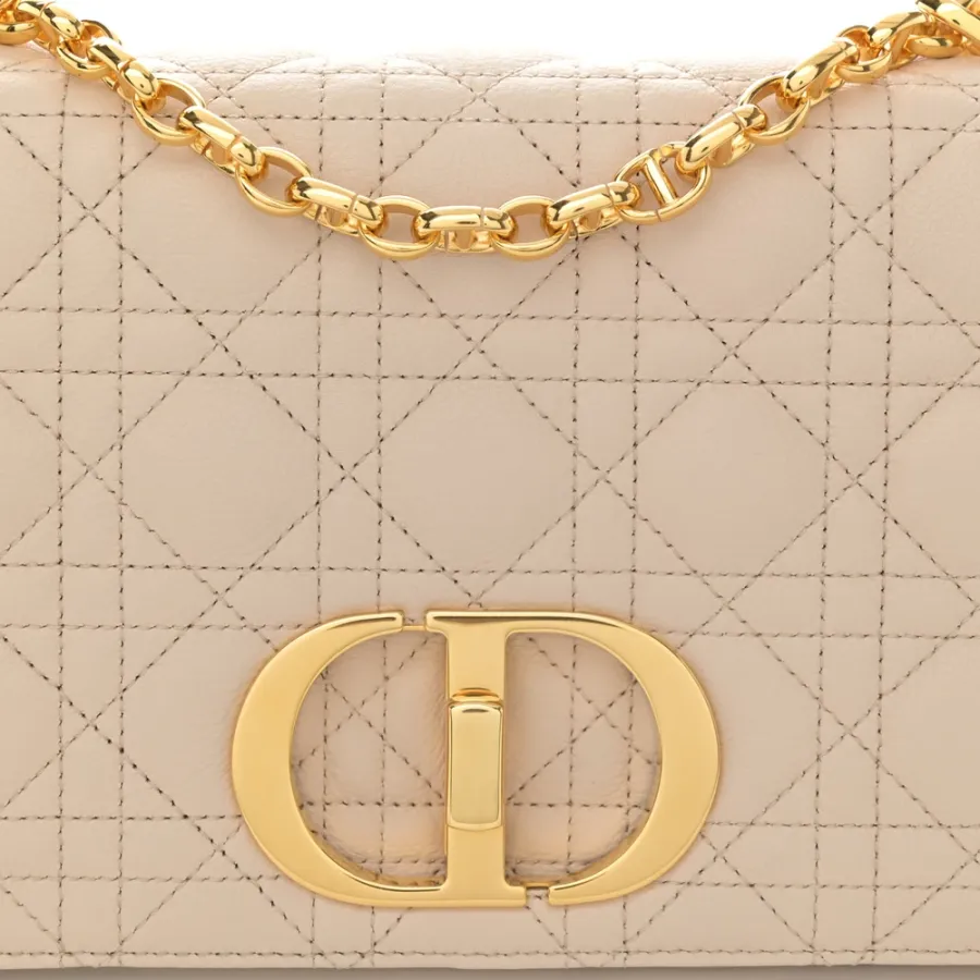 Dior Medium Caro Bag Beige Supple Cannage Calfskin Leather Gold Hardware