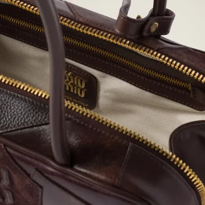 Miu Miu Beau Leather / Suede splicing Deep Brown Top-Handle Bags