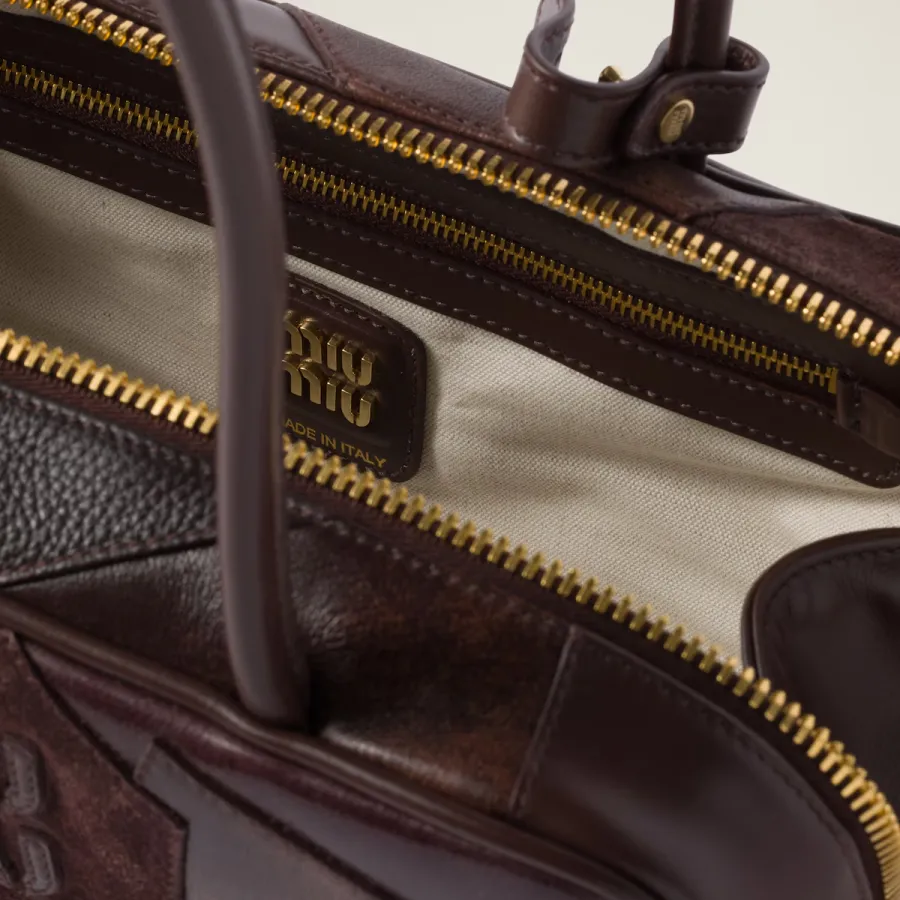 Miu Miu Beau Leather / Suede splicing Deep Brown Top-Handle Bags