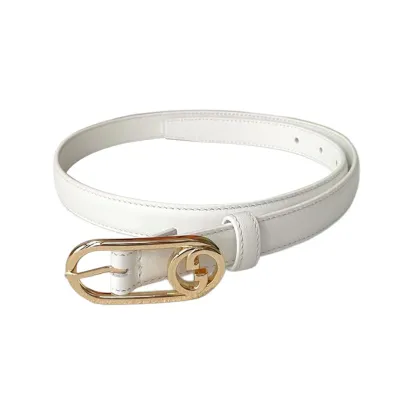 Gucci Women's Oval Belt In White/Black Smooth Calfskin With Gold/Silver Hardware 20mm