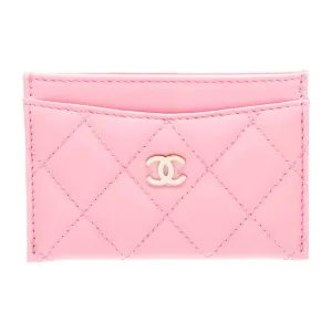 Chanel Small Classic Card Holder Pink Grained Calfskin Leather Gold Hardware