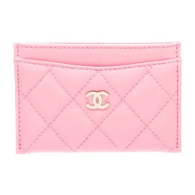 Chanel Small Classic Card Holder Pink Grained Calfskin Leather Gold Hardware