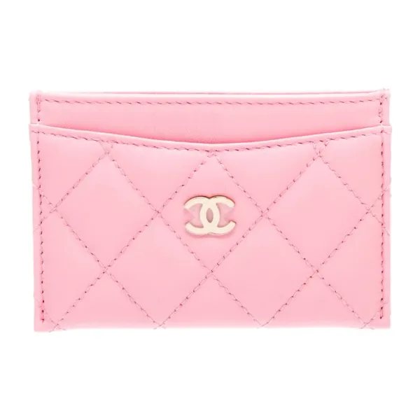 Chanel Small Classic Card Holder Pink Grained Calfskin Leather Gold Hardware