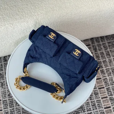 Chanel Denim royal blue / Denim grey silver / Denim sky blue Shoulder Bags