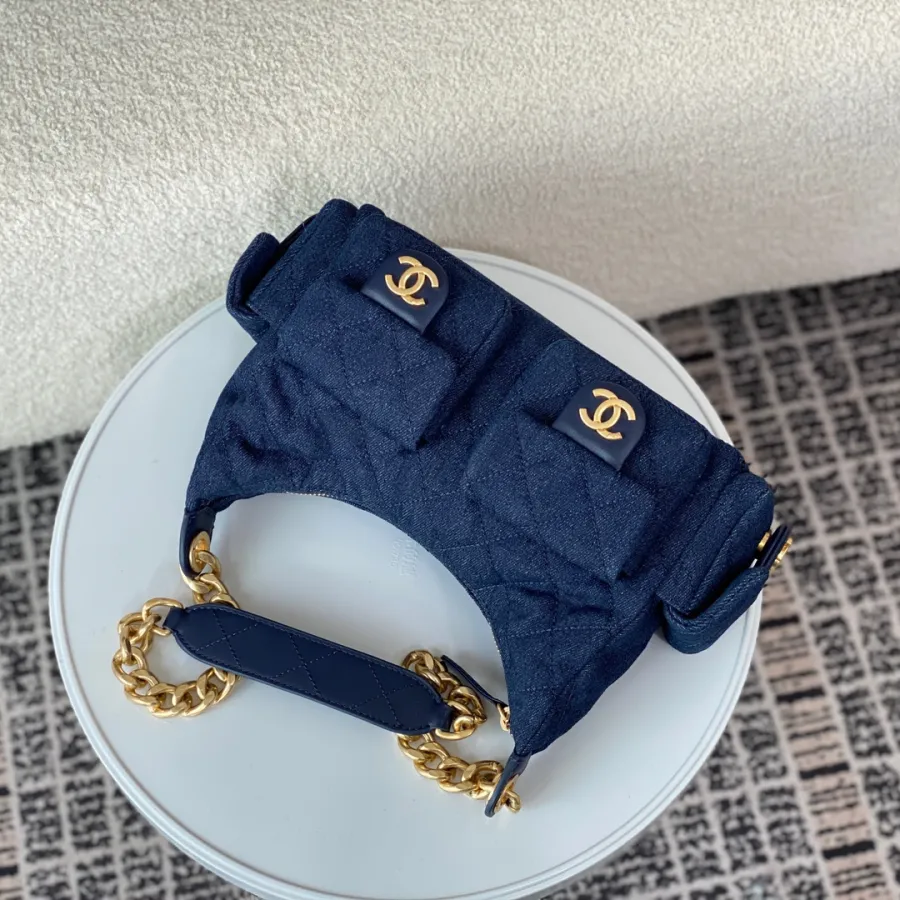 Chanel Denim royal blue / Denim grey silver / Denim sky blue Shoulder Bags