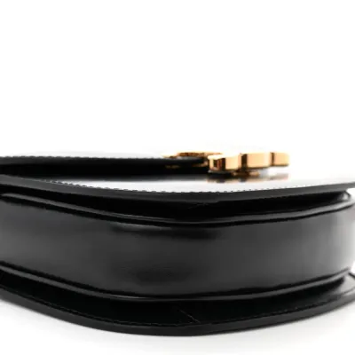 Celine Mini Besace Clea Triomphe Bag Black Shiny Calfskin Leather Gold Hardware