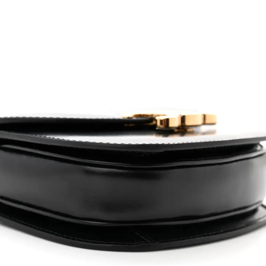 Celine Mini Besace Clea Triomphe Bag Black Shiny Calfskin Leather Gold Hardware
