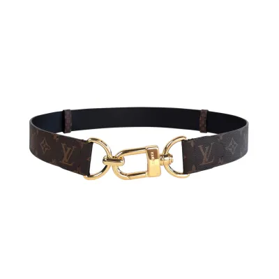 Louis Vuitton Women's Oversized Hook Reversible Belt In Black/Tan Calfskin And Monogram Canvas With Gold Hardware 40mm